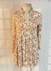 Aura long sleeve paisley flowy mini tunic boho dress size xs