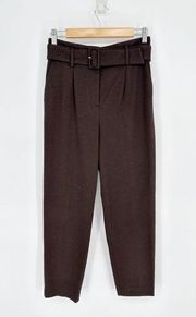 Ann Taylor The Belted High Waist Taper Pleated Pants in Brown Women's 0
