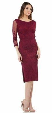 JS Collections Soutache Embroidered Midi Dress in Berry