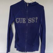 zip up hooded jacket blue with rhinestone logo size small