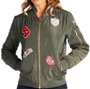 Ci SONO Olive Green Patches Nylon Bomber Jacket Women's Size Small