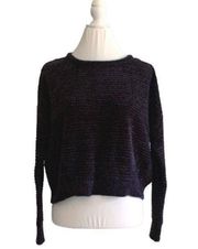 Poof Apparel Cropped Sweater Charcoal Gray Chenille Drop Shoulder Top Large NWT