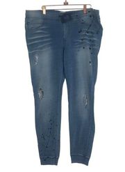 Pam and Gela Faux Denim Distressed Drawstring Waist Joggers SZ L