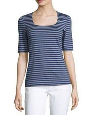 Lafayette 148 New York Square-Neck Striped Tee - Stripes - White Multi/Multi