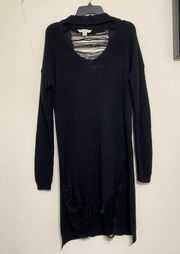 Adam Levine Distressed Knit Sweater Dress Ripped Black Chocker Neck Size XL