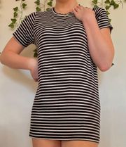 Mini Black & White Striped Short Sleeve T-Shirt Dress