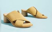 Anthropologie Criss-Cross Suede Block Heeled Sandals Mules Mustard Yellow Sz:37