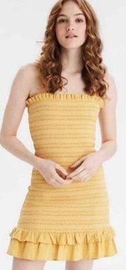 American Eagle LINEN Ruffle Smocked Mini Tank Dress XLARGE Yellow NWT