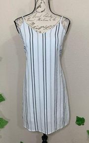 Japna White Gray Striped Classy Casual Dress