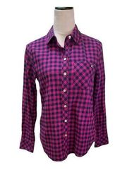 Vineyard Vines Fuchsia and Navy Gingham Plaid Flannel Preppy Shirt Size 4