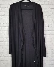 Sweater Medium Wool Blend Duster Open Cascade Cardigan Black