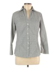 Zac & Rachel Striped 3/4 Sleeve Gray Button Down Shirt Size M