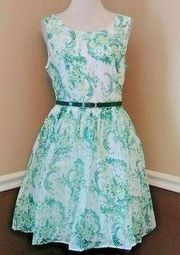 NEW Molly Bracken Green & White Floral Retro 50's Fit & Flare Modcloth Dress XS