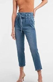 ✨Express Super High Waisted Belted Paperbag Cropped Straight Jeans✨