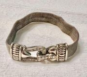 Art Deco Mesh Chain Buckle BRACELET Silver Tone With Crystals 7.75” Vintage