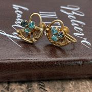 Vintage Crescent Moon Blue Rhinestone Earrings Screwback