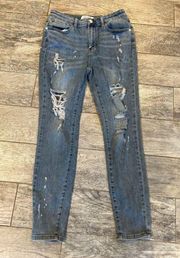 Judy Blue Denim Jeans Skinny 11 30 Destroyed Distressed Splatter Paint JB88432