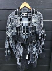 NEW VICTORIAS SECRET XS oversized wool blend cardigan sweater Gray Black Plaid