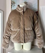 Ci Sono Beige Tan Velvet Velour Padded Sherpa Lined Zip Up Bomber Jacket Size XL