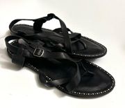 Lucky Brand black flat leather strappy sandals women’s Size 9 GUC