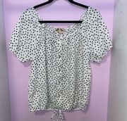 Lavish white top with black polka dots and cold shoulder neckline Size L