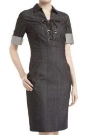 LAFAYETTE 148 New York Dark Chambray Black Denim Nissa Lace-Up Dress  Sz 10