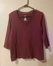 St John’s Bay Maroon 3/4th Sleeve V Neck Top Size Medium