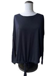 Eberjey Heather Knit Slouchy Tee Black Long Sleeve Tie Hem Medium NWT