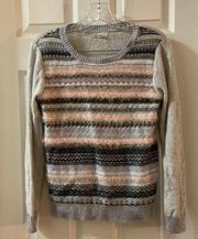 Westport Grey/Pink Fuzzy Striped Front Sweater XS