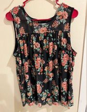 Bobbie Brooks Black Floral Sheer Tank-XL