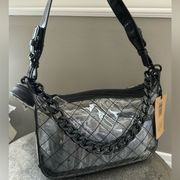 NWT STEVE MADDEN Black clear shoulder bag with Rhinestone Zip Pouch case