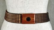 Vintage Statement Belt Womens Brown Cinch Waist Stretch Scales 90s Wood Theme