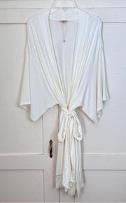 Eberjey Rosalia Tencel Modal Lace Trim Cream Robe Medium