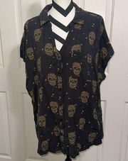 TORRID Challis Floral Skull Button Down Top