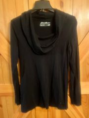 Women Small Black Pullover Top Cowl Neck Long Sleeve Outdoor