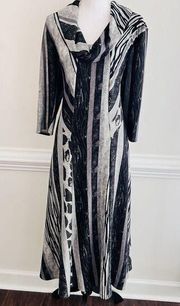 Signature By ROBBIE BEE Long Black & Gray Animal Print Cowl Neck Maxi Dress ~ XL