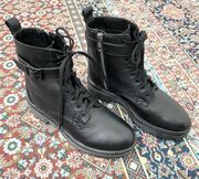 Mango Black Leather Lace Up Combat Boots