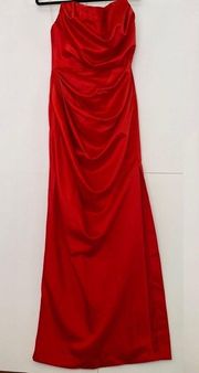 HOUSE OF CB Adrienne' Scarlet Satin Strapless Gown red NWOT size XL