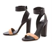 Vince Alexa Leather Ankle Strap Sandals Block Heel Black Nude Women's 7.5 EU 38