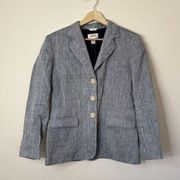 Talbots Womens Blazer Jacket Irish Linen Size 8 Petites Denim Look Boho Career