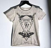 Hard Rock Cafe Womens Shirt Size XS Short Sleeve Grey Tee Graphic Guitar Ladies