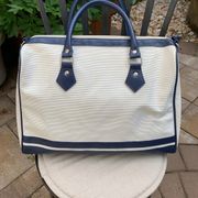 Bill Blass Vintage Vinyl White Blue Bowler Purse