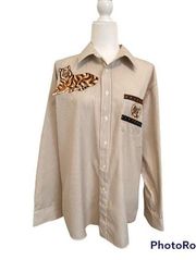 Vintage Infinity Fashion shirt Tiger Appliqué on front, breast pocket & on back