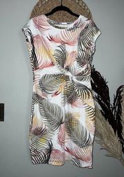 Liz Claiborne Size Sm Palm Leaf Design T-Shirt Waist Scrunched Summer Dress