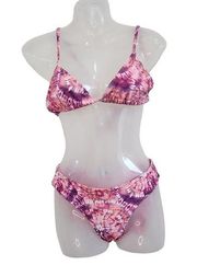 Kulani Kinis Pink Tie Dye Print Triangle Bikini Cheeky Swim Suit Set Size Small