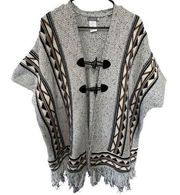 Earthbound Boho Geometric Triangle Striped Design Poncho Sweater