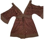 LUXXEL Cold Shoulder Lace Kimono Sleeve Brown Romper Size S