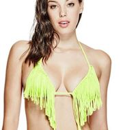 Guess Triangle Fringe Neon Yellow Bikini Top