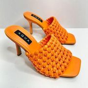 AQUA Woven Sandals Womens Size 7.5 Orange Slip On High Heel Square Toe NEW