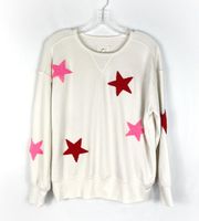 Lou & Gray Cream Terrycloth Pink & Red Star Print Pullover Sweater Top